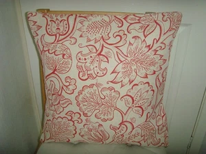 MADE IN celia birtwell jacobean PRINT BEIGE RED linen fabric cushion Cover 16in - Picture 1 of 2