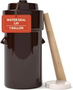 Fermentation Crock 1 Gallon - Sauerkraut with Lid, Weights & Brown  - Picture 1 of 7