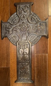 GROSSES METALL WANDKREUZ 18,5” X 10,75” HERGESTELLT IN INDIEN BRONZE OPTIK - Bild 1 von 6