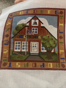 handpainted needlepoint canvas melissa shirley Vtg School House Flag Abc 12” - Picture 1 of 3