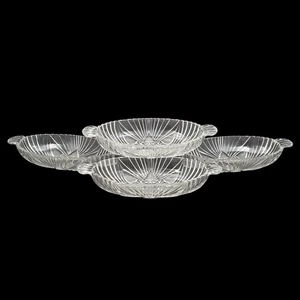 Lot of 4 Hazel Atlas Glass Clear Olive Dish Oval Fan Triangle Tab Handle - Picture 1 of 17