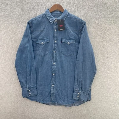 Levis Shirt Mens L Blue The Western Denim Pearl Snap Yoke Cowboy Ranch Work - Image 1 of 4
