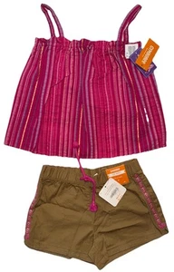 Gymboree Girls Size 6 Fuchsia Pink Striped Tank Top Tan Embroidered Shorts New - Picture 1 of 8