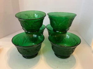 Vintage Anchor Hocking Sandwich Forest Green Sm Footed Dessert Bowl ~ Set of 6 - Picture 1 of 4