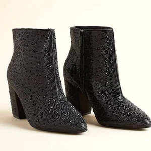 Torrid 10WW Wide Width Betsey Johnson Black Rhinestone 3.5" Heel Bootie Boots - Picture 1 of 3
