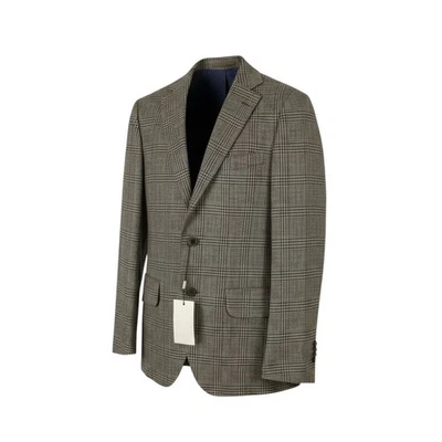 SUITSUPPLY Havana HL Men Blazer UK38R Brown Wool Silk Linen Plaid Half Lined * - Image 1 of 4