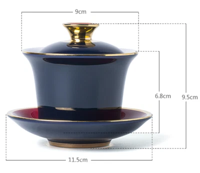 Juego de té de kung fu de cerámica con esmalte azul chino Gaiwan Tureen de 150 ml Foto 1 de 4