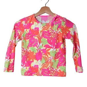 COOLIBAR Kids' Pink Green & Orange Tropical UPF 50+ Long Sleeve Rash Guard XS 4 - Picture 1 of 9