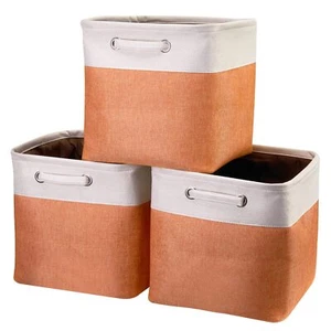 Fabric Cube Storage Boxes Foldable Storage Bins Orange And Beige Patchwork Stora - Picture 1 of 7