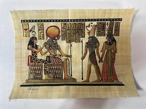 Authentic Handmade Egyptian Papyrus Painting 8.5”x 12.5” Horus and Cleopatra - Picture 1 of 3
