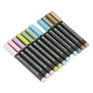 12 METALLIC PENS PAINT MARKER FOR PAPER GIFT CARD GLASS WOOD METAL ROCK FABRIC - Picture 1 of 3