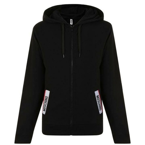 Felpa con cappuccio Moschino uomo logo nastro cerniera nera