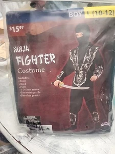 Boys Size Large 10-12 Ninja Fighter Halloween Costume NEW Black and Silver - Picture 1 of 6