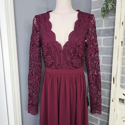 Lulus Maxi Dress Womens XS Lace Long Sleeve Formal Gown Bridesmaid Wedding Prom - Image 1 of 4