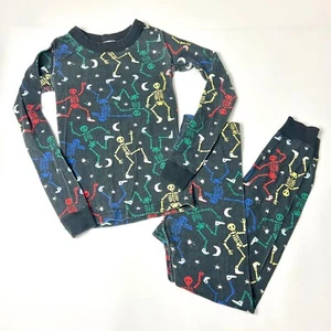 Boys 8 Hanna Andersson Black Pajamas Multi Color Dancing Skeletons - Picture 1 of 7