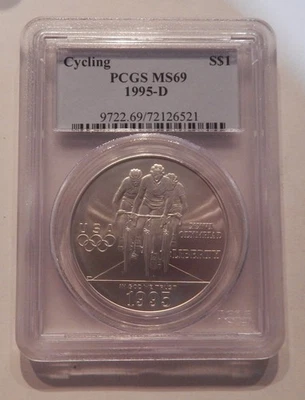 1995-D Olympics Cycling 90% Silver Dollar PCGS MS69 $1 BU Denver - Image 1 of 2