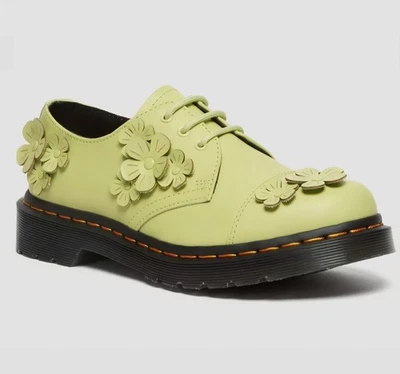 Dr. Martens 1461 Flower Applique Leather Oxford Shoes Lime Green  Women's 7 NEW - Image 1 of 4