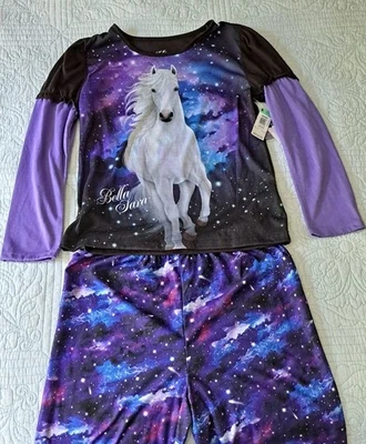 Bella Sara 马睡衣套装 14/16 XL 全新宇宙彗星女孩孩子紫色黑色 — 第 1/4 张图片