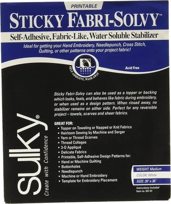 BRAND: SULKY Sulky Sticky Fabri Solvy Stabilizer-20 X36, White, 20" X 36" 20 X 36, White