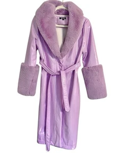 Meek Vinyl Fur Trim Trench Coat In Lilac Purple Size Small_Patent Leather - Picture 1 of 7