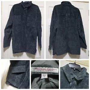Le Collezioni Structure Shirt Mens Small Black Suede Leather Western Shacket - Picture 1 of 16