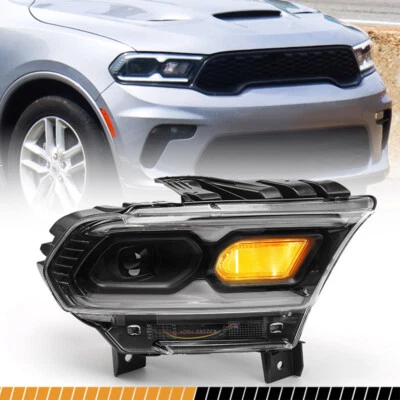 For 2021-2024 Dodge Durango Black w/Halogen Turn Signal LED Headlight Passenger - Image 1 of 4