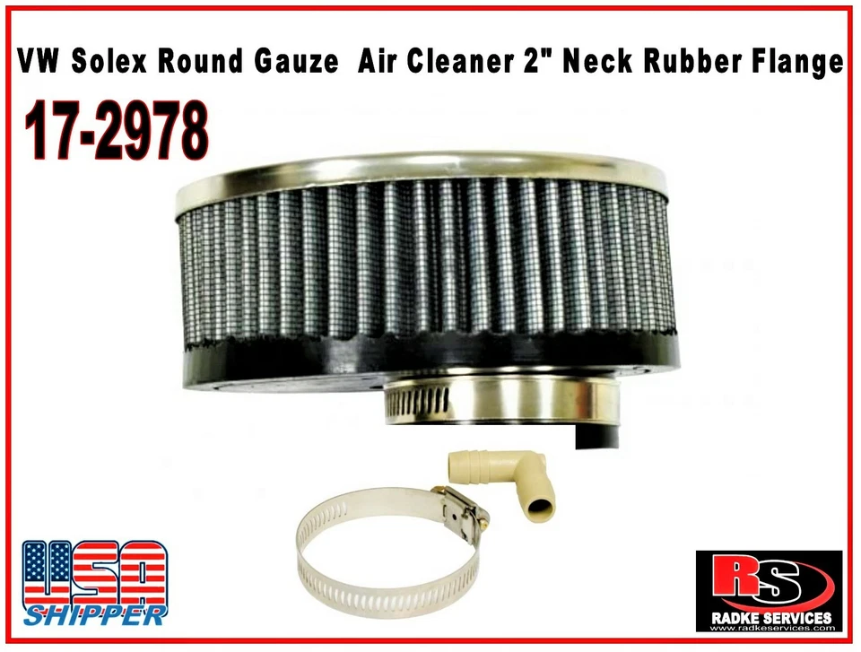 Purificador de aire de gasa redonda VW Solex 2" cuello brida de goma 17-2978 Foto 1 de 1