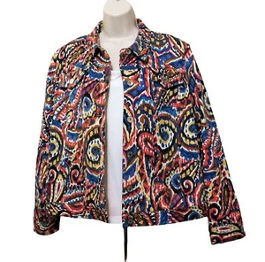 Ruby Rd. Jacket 18 Multicolor Abstract Print Long Sleeve Buttons Cotton Blend - Picture 1 of 6