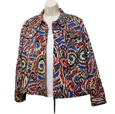 Ruby Rd. Jacket 18 Multicolor Abstract Print Long Sleeve Buttons Cotton Blend - Image 1 of 4