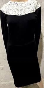 Valentino Embroidered Lace Black White Cocktail Wool Sweater Dress US 2 4 SMALL  - Picture 1 of 5