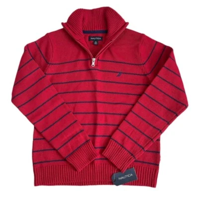 ✨Nuevo con etiquetas Suéter Pullover Rojo Náutica Media Cremallera Niños Foto 1 de 4