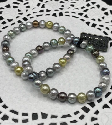 PULSERAS ELÁSTICAS PERLAS BARROCAS MULTICOLORES CULTIVADAS DE AGUA DULCEx2 Foto 1 de 4