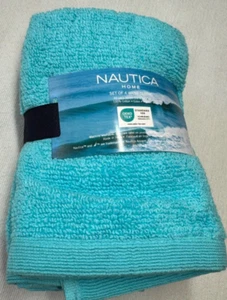 NAUTICA HOME WASHCLOTHS (4) TURQUOISE 100% COTTON 12 X 12 NWT - Picture 1 of 3