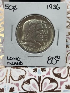 1936 Long Island Tercentenary Commemorative Half Dollar 50c Low Mintage Only 81k - Picture 1 of 2