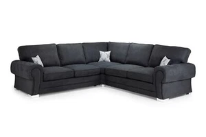 VERONA CORNER SOFA FULL BACK SET KENSINGTON BLACK / FOOTSTOOL / SWIVEL CHAIR - Picture 1 of 16