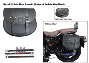 Black Color "LEATHER SADDLE BAG Fit For Royal Enfield New Classic Reborn 350" - Picture 1 of 18