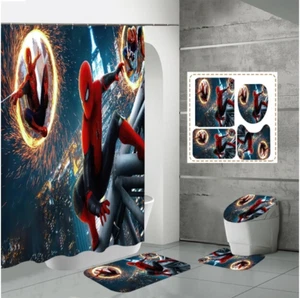 4PC Superhero Marvel Bathroom Rug Set Non-Slip Lid Cover Shower Curtain Bath Mat - Picture 1 of 1