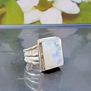 Natural Moonstone Gemstone Ring 925 Sterling Silver Ring Handmade Gift Jewelry - Picture 1 of 8