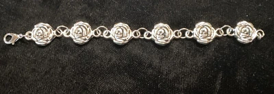 Pulsera Rosa Plata Gancho Cierre 16mm Rosas Peltre Dijes 7" pulgadas Rosa Flor Foto 1 de 4