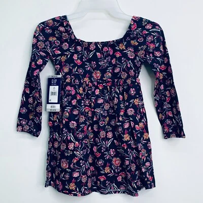 GAP Girls Dress XS Long Sleeve Smocked Cotton Dress Blue and Floral Print XS 4/5 - Image 1 of 4