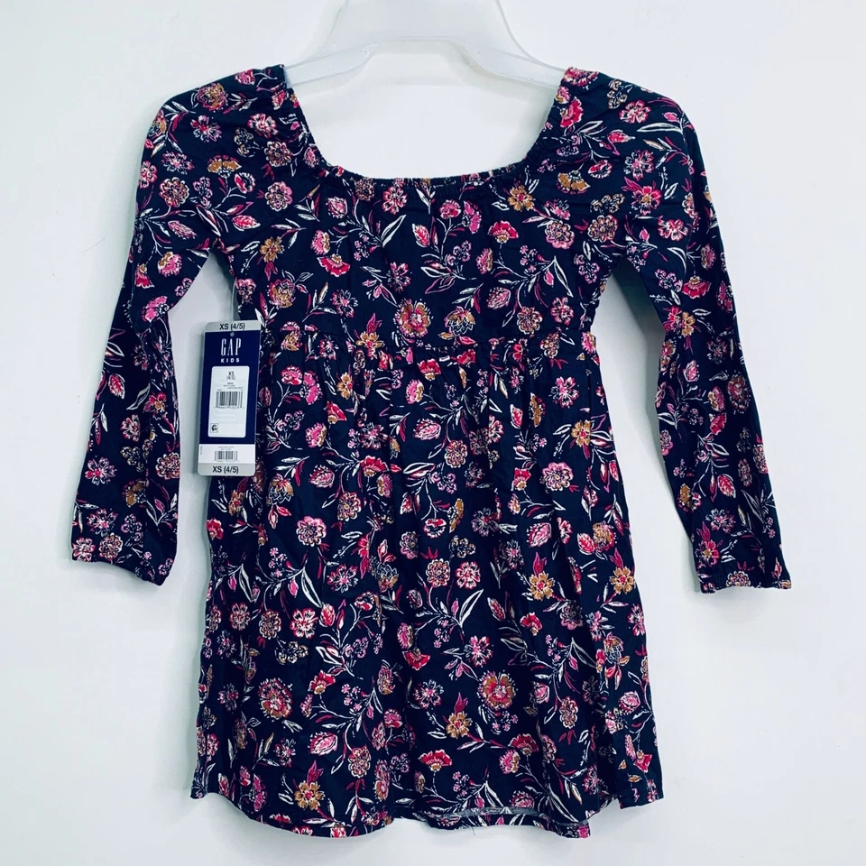 GAP Girls X-Small 4 5 Dress Long Sleeve Kids Print Smock Easter Spring Floral NW