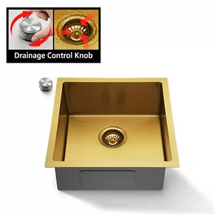 Kitchen Sink Hand Free Drainage Control SUS304 Single Bowl Top/Undermount Gold - Picture 1 of 10