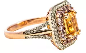 Exquisite Rose Gold Citrine, Sapphire & Diamond Cluster Ring - Picture 1 of 16