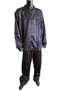 Reine Seide gestreift blau Herren Pyjama/Nachtwäsche/Loungewear XL, Geschenk für Ihn - Bild 1 von 6