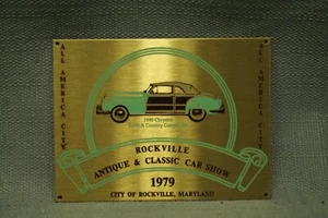 vintage solid Brass dash plate Rockville Maryland  1948 Chrysler town & country - Picture 1 of 1
