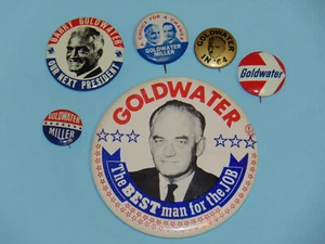 Vintage 1964 Barry Goldwater Presidential Campaign Pin Buttons Lot of 6 - Picture 1 of 7
