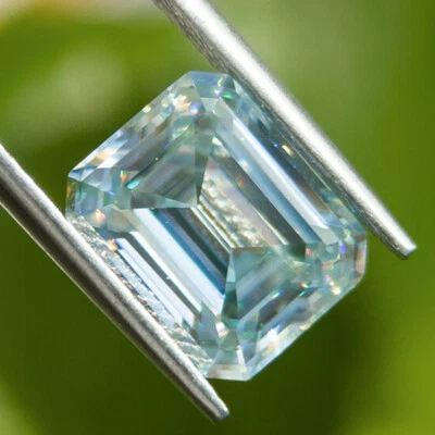 Aqua Blue Emerald Cut Moissanite Loose Stone VVS Gemstone With GRA Certificated - Image 1 of 4