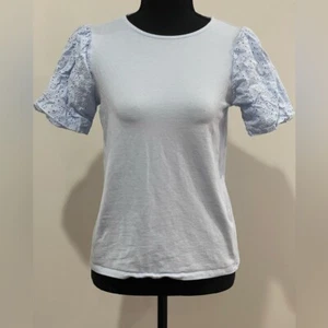 Zara Girls 13-14 Blue with Floral/Cutout Puff Sleeve 248 - Picture 1 of 6