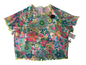 NWT No Boundaries Jrs Floral Lettuce Edge Cropped Swim Top 11/13 Built-in-Bra - Picture 1 of 3