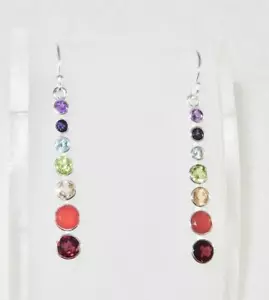 Pendientes de 7 piedras de chakra plata esterlina 925 energía metafísica curación - Imagen 1 de 1